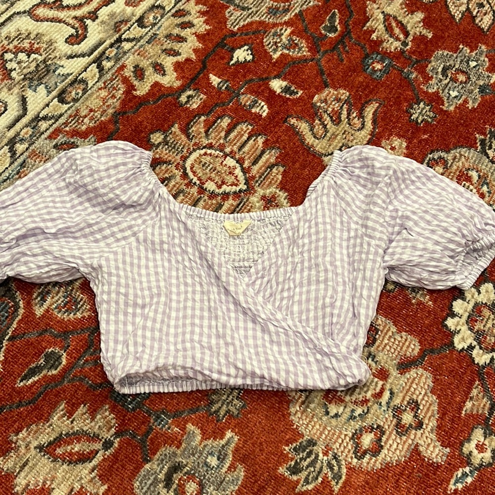 Purple gingham cropped blouse